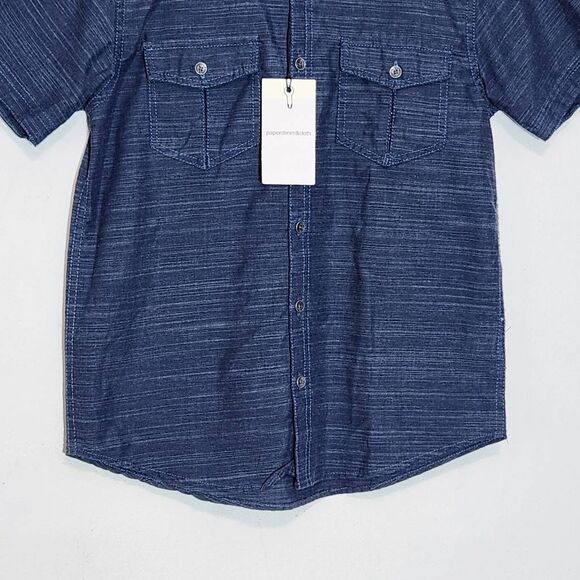 Paper Denim & Cloth Boy's Navy Short Sleeve Button Down Shirt NWT Size 8 - Picture 3 of 11